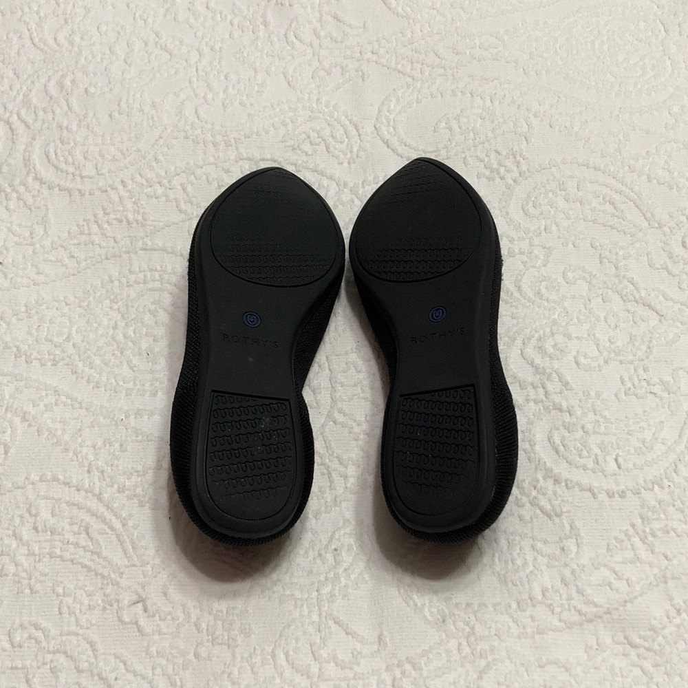Rothy's Black Pointed Knit Flats with Blue Trim - Picture 8 of 8